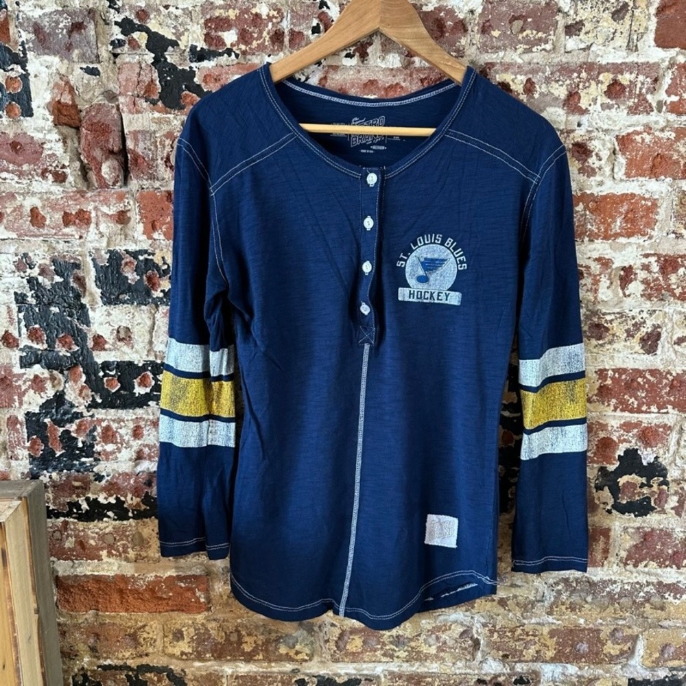 Retro Brand NHL St Louis Blues Hockey 3/4 Sleeve Henley Womens Medium T-Shirt